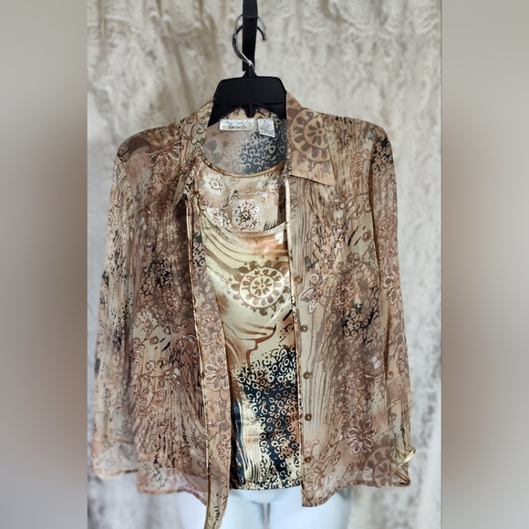 New York City Design Co. Sheer Silk Floral Blouse and Tank Set NWOT - Picture 1 of 3